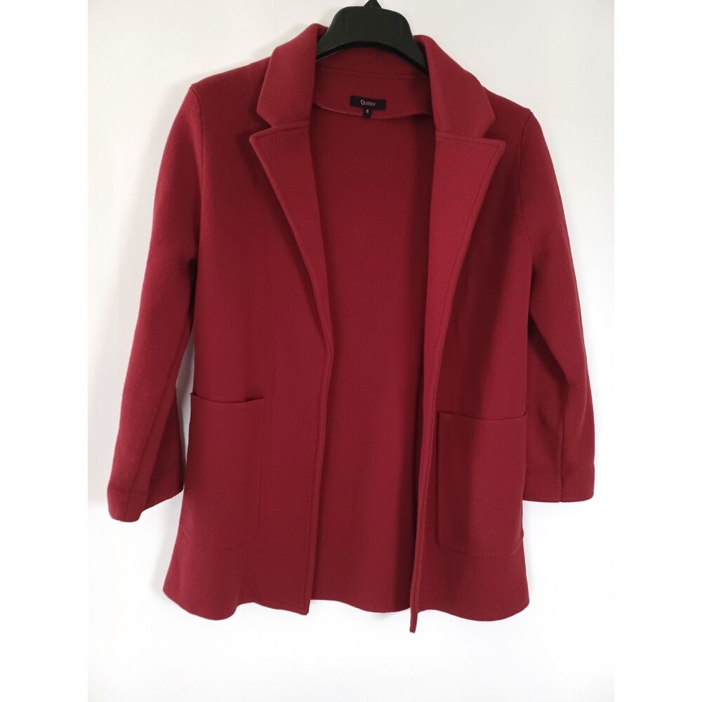 Quince Organic Cotton Knit Blazer Cardigan Dark Red Open Front Jacket Small